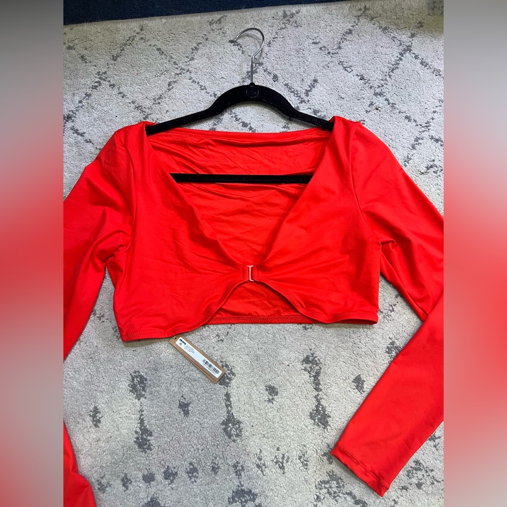 SKIMS Vibrant Red Long Sleeve Swim Top - Picture 3 of 4